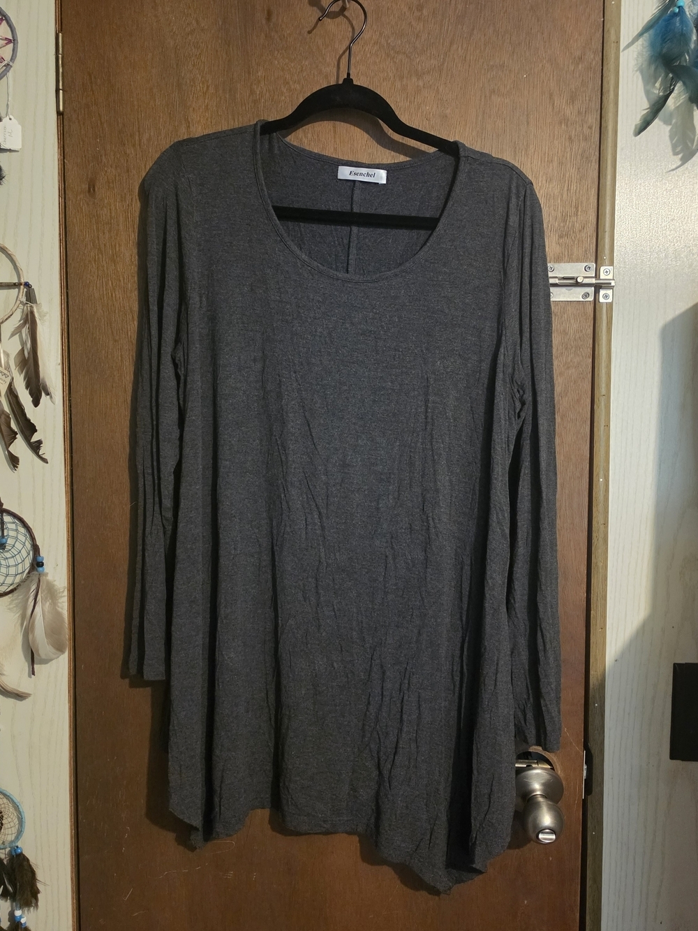 Scoop Neck Long Sleeve Tunic - Charcoal Gray